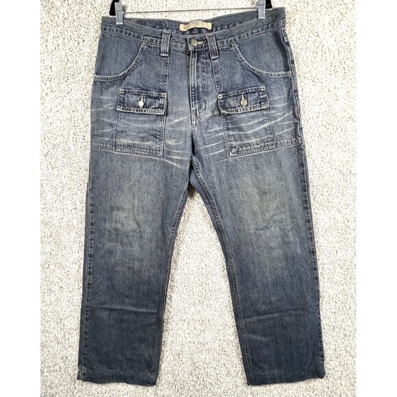Express Other - Express Precision Fit Men Jeans 34x32 Relaxed Straight Cargo Style Medium Wash D